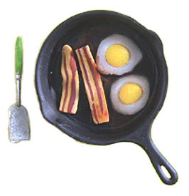 Dollhouse Miniature Bacon & Eggs in Pan & Spatula
